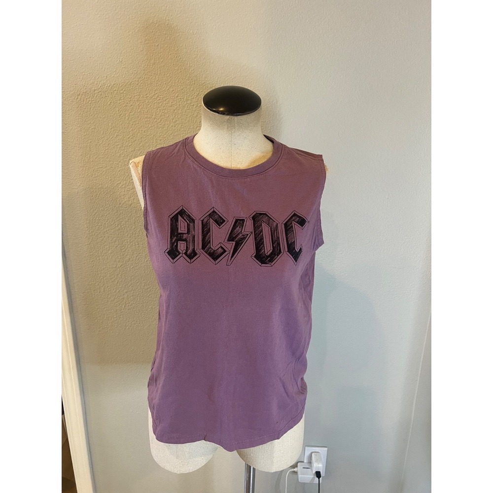 AC/DC Women's Purple Sleeveless Graphic Band Tank Top XL 100% Cotton Rock Tee